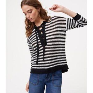 LOFT | Striped Lace Up Sweater